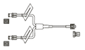 CODAN Bifurcated MiniBore Extension Set, (2) female luer-locks with back check valves, (2) slide clamps, spin-lock