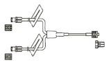 CODAN Bifurcated MiniBore Extension Set, (2) female luer-locks with back check valves, (2) slide clamps, spin-lock