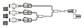 CODAN Trifurcated MiniBore Extension Set, (3) female luer-locks, (3) color coded pinch clamps, male luer-lock, CODAN FlowStop Cap™