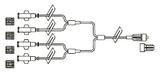 CODAN Quadfurcated MiniBore Extension Set, (4) female luer-locks, (5) slide clamps, male luer-lock, CODAN FlowStop Cap™