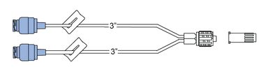 CODAN Bifurcated MiniBore Extension Set, (2) swabable valves, (2) slide clamps, 2-in-1 spin-lock