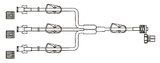 CODAN Trifurcated MiniBore Extension Set, (3) female luer-locks, (4) pinch clamps, spin-lock