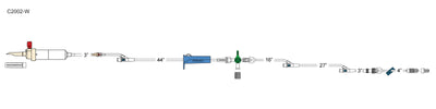 CODAN 60d vented chamber, back check valve, (3) needlefree Y-sites, roller clamp, detachable four-way stopcock, 4” pigtail with slide clamp, spin-lock
