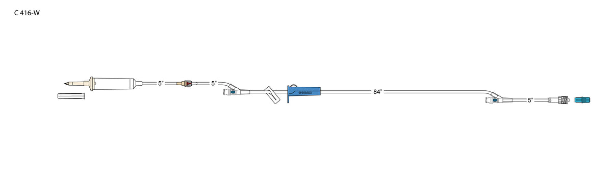 CODAN 10d non-vented chamber, back check valve, (2) needlefree Y-sites, slide clamp, roller clamp, male luer-lock