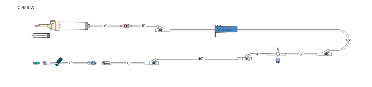 CODAN 10d vented chamber, back check valve, (4) needlefree Y-sites, swabable four-way stopcock, 8” needlefree pigtail with spin-lock