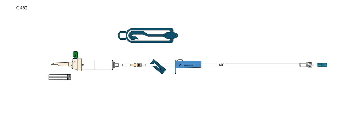 CODAN Vented Secondary Set, 60 drop/ml, back check valve, slide clamp, roller clamp, spin-lock, separate medihook