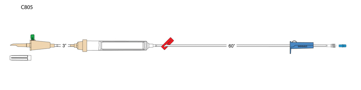 CODAN Transfusion Set, valve-vented spike, 200 micron filter chamber, drip chamber, 20 drop/ml, roller clamp, spin-lock