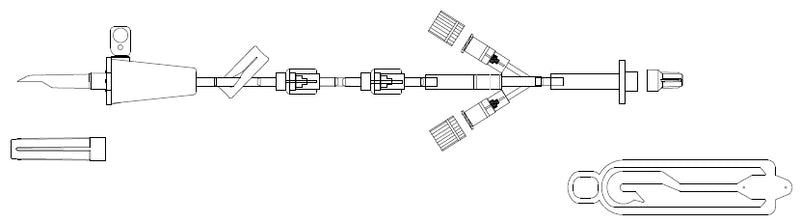 CODAN Primary Connect Set with Universal Spike Adapter, for connection to any primary pump set in the market, (2) check valves as access ports and slide clamp, hanger included in package