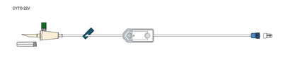 CODAN Secondary Connect Set with luer activated valve, slide clamp, 0.2 micron air eliminating filter and CODAN OnceLock with CODAN FlowStop CapTM, for connection to Primary Connect Set’s access port, Chemoprotect® Transport & Waste Bag included