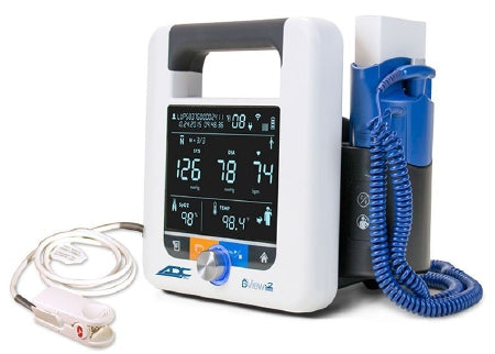 ADC American Diagnostic Corp Adview Blood Pressure Base Unit Blood Pressure, SpO2 (Masimo), Temperature Lithium-ion Battery, Input 100 to 240 VAC @ 1.5 A max, 50 to 60 Hz, Output +9 VDC @ 5 A