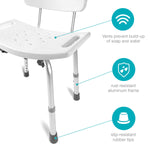 DMI Tool-Free Bath Seat – Shower Chair w/ and w/o Back