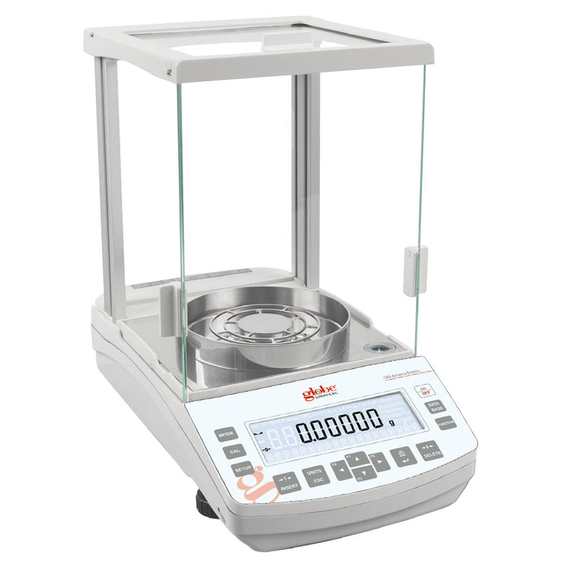 Globe Scientific Balance, Analytical, 82/220g X 0.01/0.1mg, Internal Calibration, 100-240V, 50-60Hz, Includes ISO/IEC 17025:2017 Calibration Certificate - GS-GBA-225C-CT