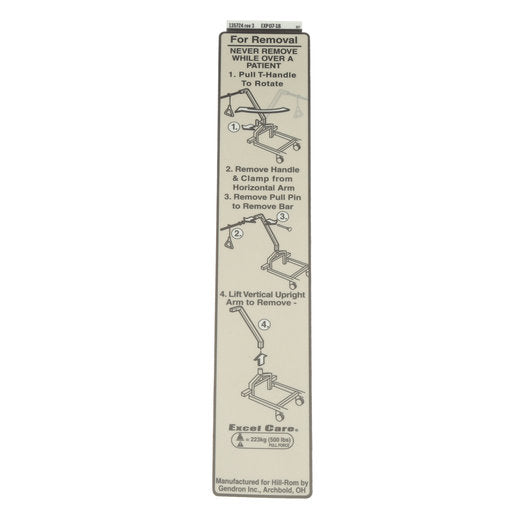 Hillrom Label, Trapeze Install/Removal - 135724