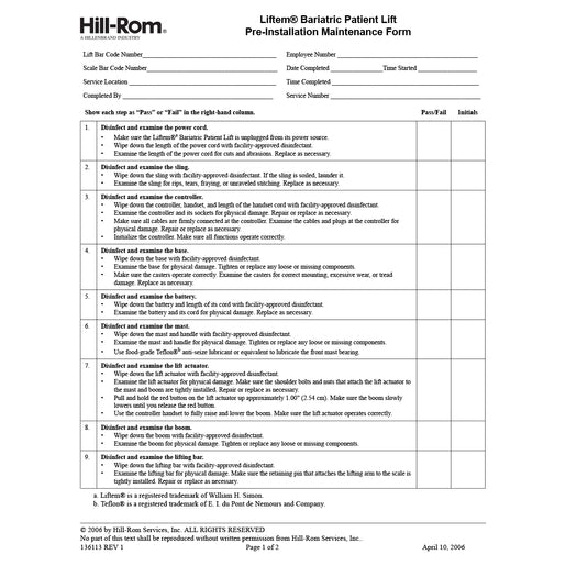 Hillrom PMF, Liftem Bari 50/Pad w/Ins - 136113