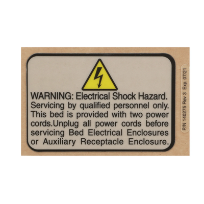 Hillrom Label, Warning, Electric Shock - 140275