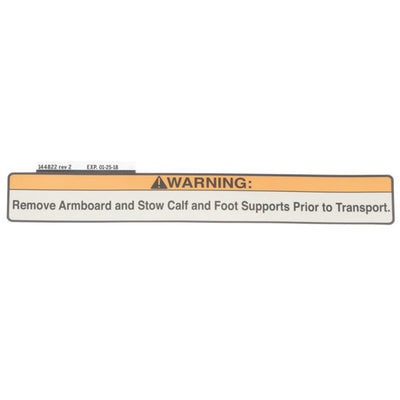 Hillrom Label, Warning, Remove Armboard - 144822