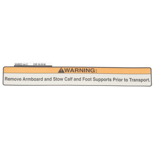 Hillrom Label, Warning, Remove Armboard - 144822