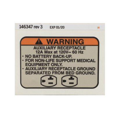 Hillrom Label, TotalCare, Warning, Receptacle - 146347