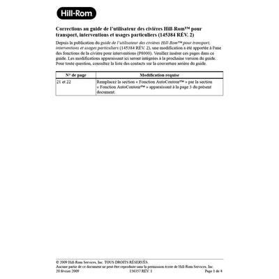 Hillrom User Manual, Stretcher, Errata, French - 156357