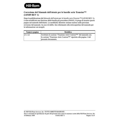 Hillrom User Manual, Stretcher, Errata, Italian - 156361