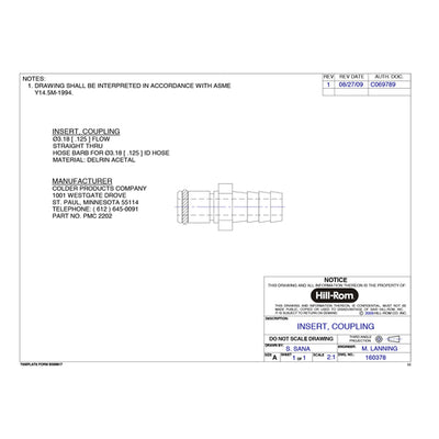 Hillrom Fitting, Colder P/N Pmc 2202 - 160378
