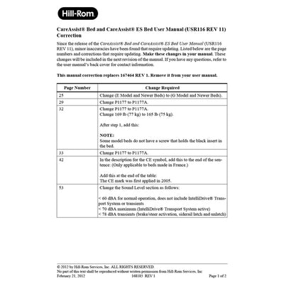 Hillrom User Manual, CareAssist, Correction - 168185