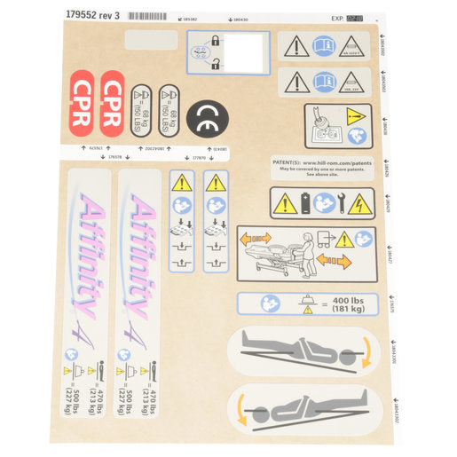 Hillrom Kit, Label, Lift Off, 120V - 179552