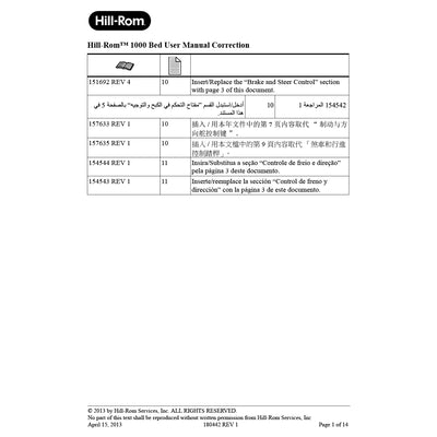 Hillrom User Manual, HR1000 Bed, Correction - 180442