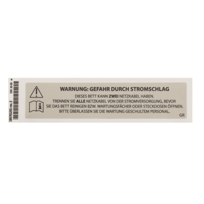 Hillrom Label, Unplug Warning, German - 186761201