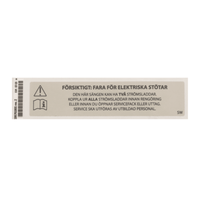 Hillrom Label, Unplug Warning, Swedish - 186761801