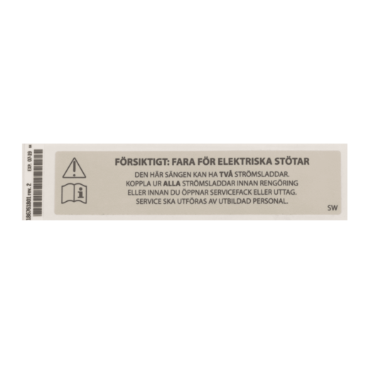 Hillrom Label, Unplug Warning, Swedish - 186761801