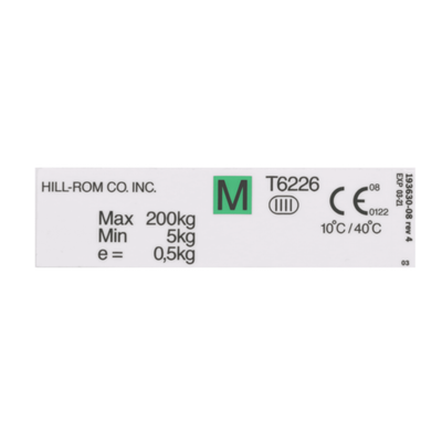 Hillrom Label, English Scale for Older Beds - 193630-08
