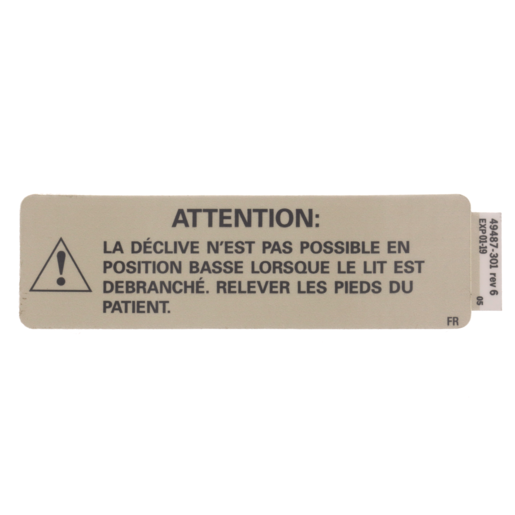 Hillrom Label, Emerg Trend Warning, French - 49487301
