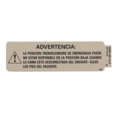 Hillrom Label, Emerg Trend Warning, Spanish - 49487401