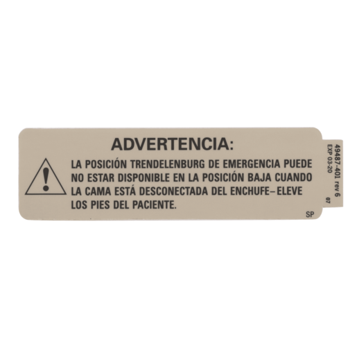 Hillrom Label, Emerg Trend Warning, Spanish - 49487401