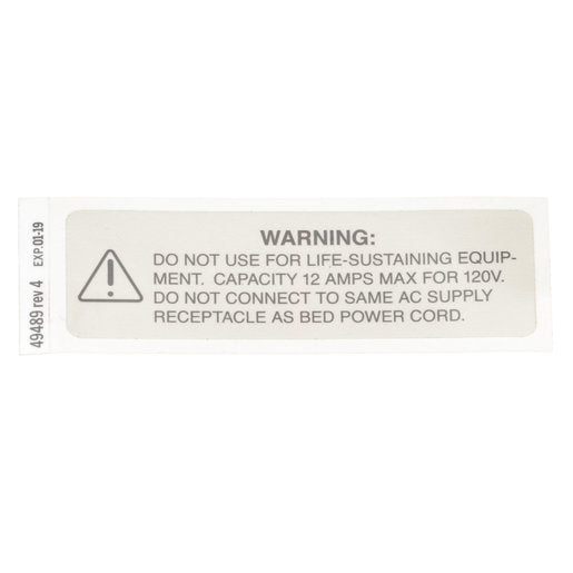 Hillrom Label, Receptacle Capacity - 49489