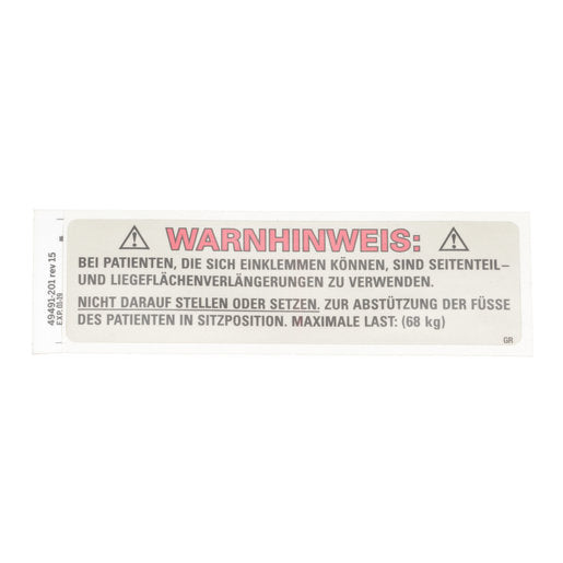 Hillrom Label, TotalCare, Stand/Sit Caution, German - 49491201