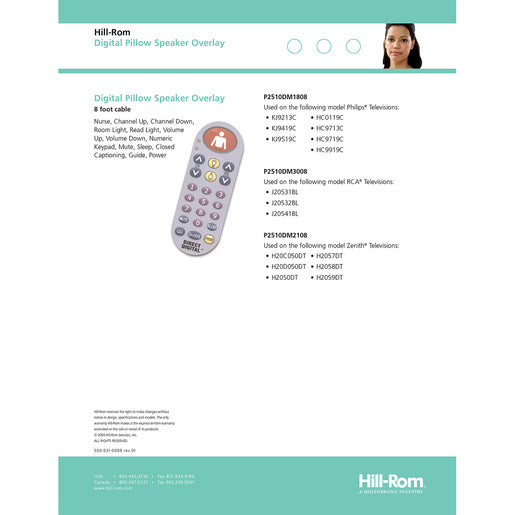 Hillrom Digital Pillow Speaker Overlay -  500-031-0009