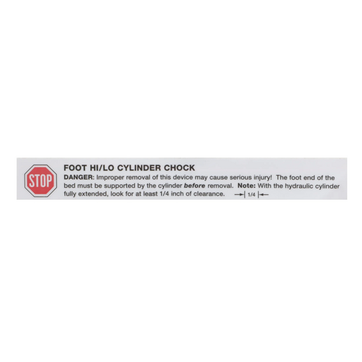 Hillrom Label Warning, High/Low Foot Cylinder Safety - 6561502