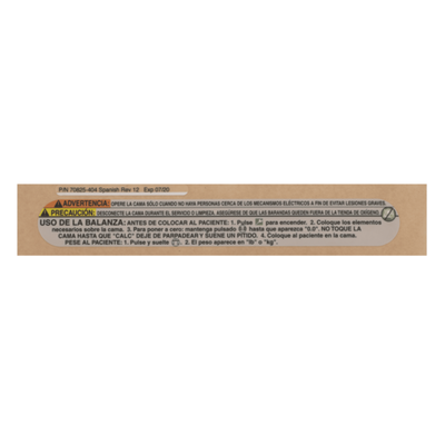 Hillrom Label, Warning, Scale, Spanish - 70825404