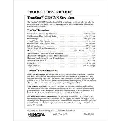 Hillrom DS, Transtar Ob/Gyn Prod Desc - DS021