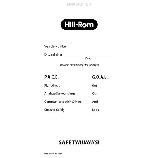 Hillrom Vehicle Pre/Post Inspect Form - HI6432