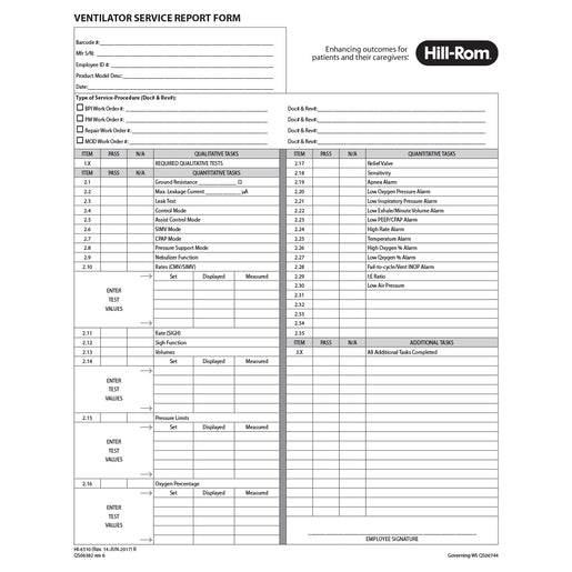 Hillrom Ventilator Service Report Form, 1 Pack of 50 Sets - HI6510