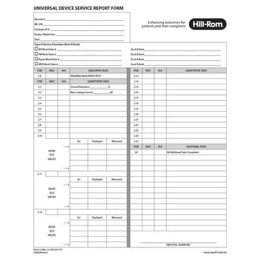 Hillrom Universal Device Serv Report, 1 Pack of 50 Sets - HI6512