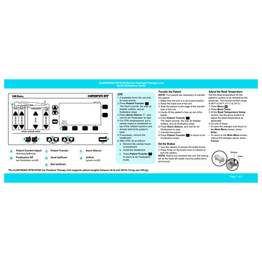 Hillrom QRG, Clinitron Rite Hite - QRG001
