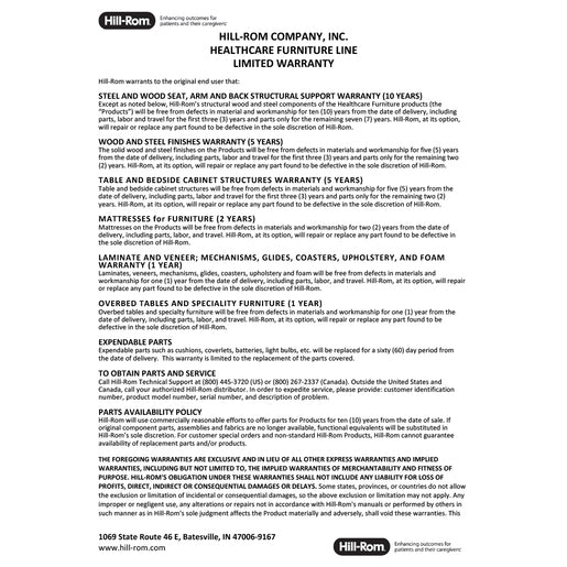 Hillrom Warranty Healthcare Furniture - WAR023