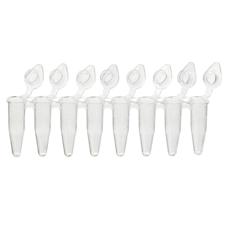 Globe Scientific DiamondLink 0.2mL 8-Strip Tubes, with Individually-Attached Flat Caps, Clear - GS-PCR-DL-02F