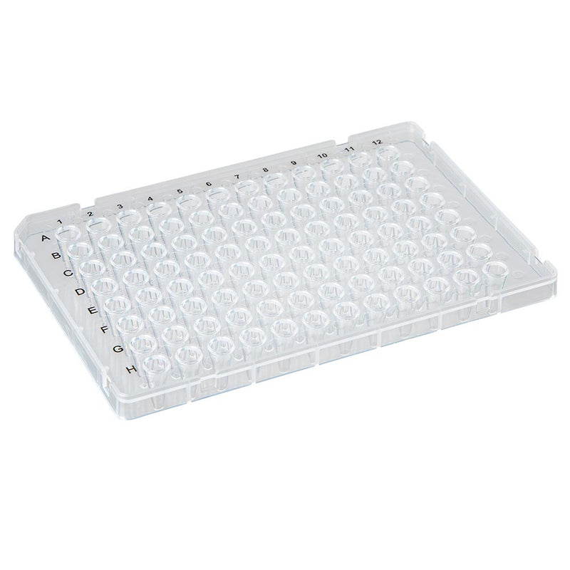 Globe Scientific 0.1mL 96-Well PCR Plate, Low Profile, FAST, Half Skirt, Ridged Rim, Clear - GS-PCR-HS-RR01