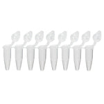 Globe Scientific QuickSnap 0.2mL 8-Strip Tubes, with Individually-Attached Dome and Flat Caps, Clear
