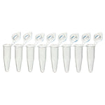 Globe Scientific QuickSnap 0.2mL 8-Strip Tubes, with Individually-Attached Dome and Flat Caps, Clear